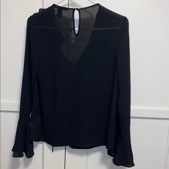 Forever 21 Small Black Ruffled V-Neck Blouse - Picture 3 of 10